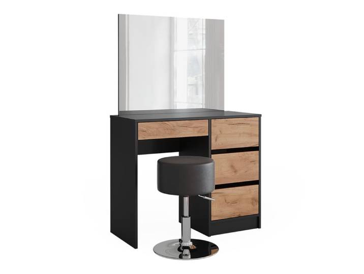Coiffeuse Sherry 90x140cm avec miroir et tabouret Anthracite/Chêne doré Vicco 52034