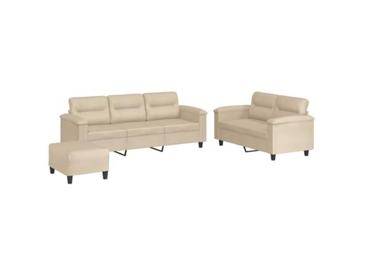 GHVBNMF 3-TLG Sofagarnitur mit Hocker Creme Mikrofaser Couches Bequemes 3-teiliges Couch-Set aus strapazierfähigem Mikrofasergewebe für angenehme Entspannung im Wohnzimmer.