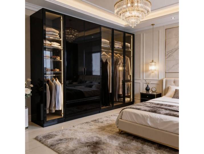 Palms-Store Kleiderschrank Poseidon mit Glasrahmentüren 6-türig inkl. Aufbauservice
