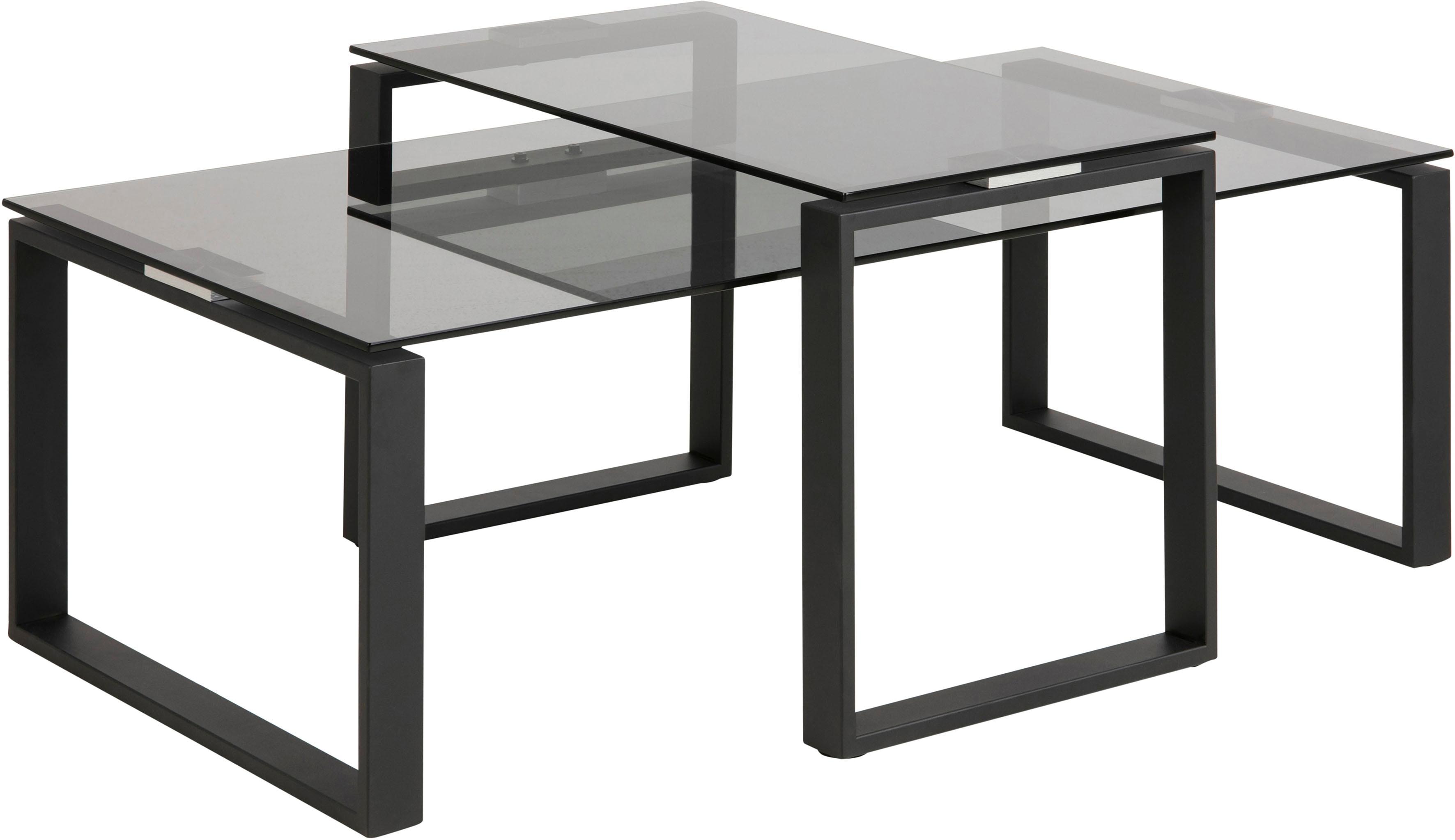 Couchtisch ACTONA GROUP "Karolina", schwarz, B:115cm H:37,5cm T:55cm, Tische, Couchtisch, aus rauchfarbigen Glas und schönem pulverbeschichtetem Metallgestell