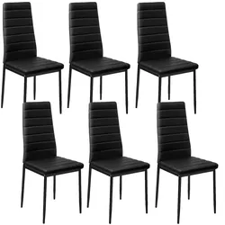 tectake Esszimmerstühle, THOMAS, Set 6 Stück, elegant, leicht, weich, bequem, hohe Stabilität, abwaschbar, 45x48x98,5 cm, schwarz