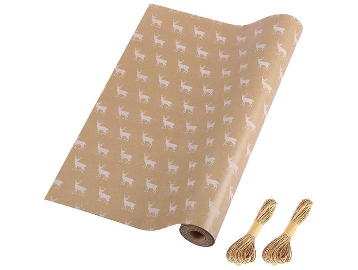 Geschenkpapier Rolle Elch Design 43 cm x 15 m, Braun, Papier, 44x43x44 cm, Dekoration, Geschenkartikel, Geschenkbänder & Geschenkpapier