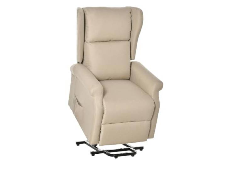 HOMCOM Fernsehsessel mit Aufstehhilfe Elektrisch TV-Sessel Cremeweiß Relaxsessel mit Liegefunktion, Fernbedienung, Seitentasche, Leinenoptik