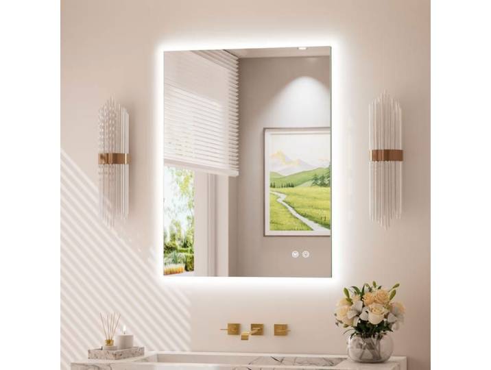 Miroir led salle de bain 60x80 cm Keonjinn Miroir lumineux rectangulaire antibué IP44 Miroir mural avec 3 Couleurs
