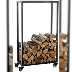 DELUKE® Kaminholzregal innen Metall BETTA mit Rollen, 25x40x100 Brennholzregal innen Kaminholzständer Kaminholzhalter Feuerholzregal