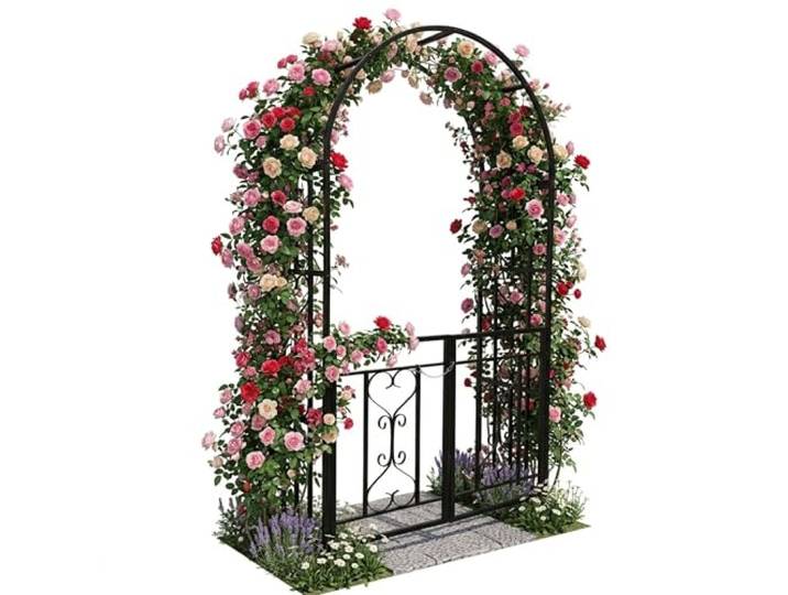 Arche en métal Relaxdays\, Ronde avec Portail\, H x l x P : 206 x 114 x 50 cm\, à Double Porte\, Noir