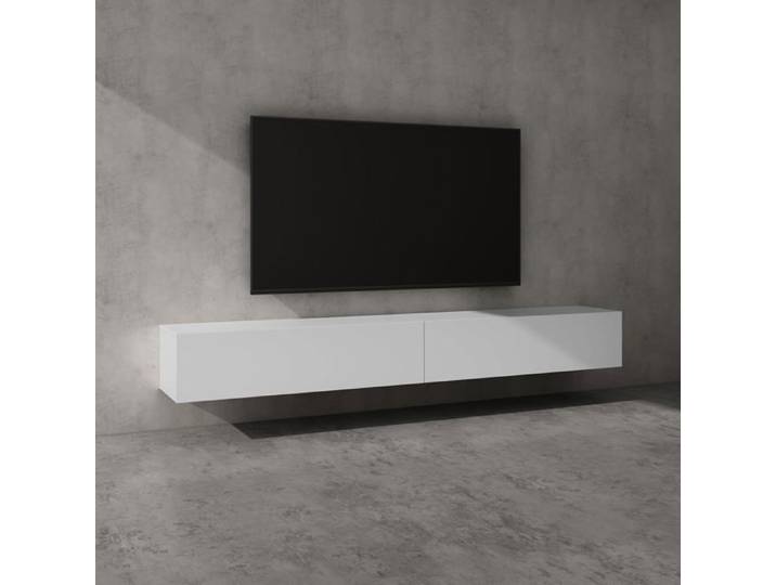 Sogood Meuble TV Bas 240 cm Armoire TV Blanc Mat Table de Télévision Salon avec Portes Meuble TV Suspendu MBTV02