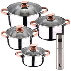 BERGNER - NONA 8-teiliges Kochgeschirr-Set (16/18/20/24cm), geeignet für Induktionskochfelder, mit Öl-/Essigsprüher (Ø4x17,5cm), aus Edelstahl