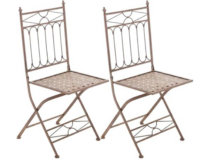 CLP 2er Set Klappstühle Asina, wetterfeste Gartenstühle für den Außenbereich, romantische Balkonstühle im Jugendstil, platzsparend verstaubar, Farbe:antik braun