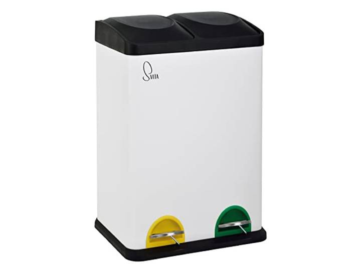 SVITA TC2X20 Küchen-Eimer 40Liter Fassungsvermögen 2x20L Abfalleimer 2er-Mülleimer Mülltrennung Treteimer Stahl Weiß