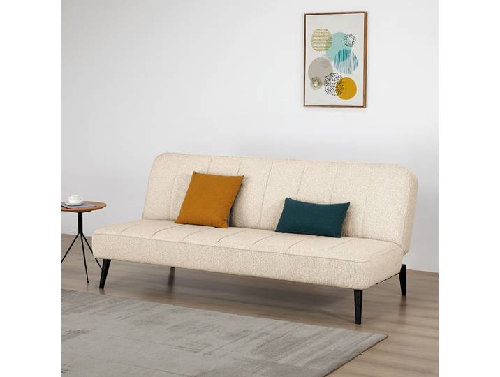 Schlafsofa Beige Strukturstoff Libia 192 x 82 x 90cm mit Schlaffunktion Modern
