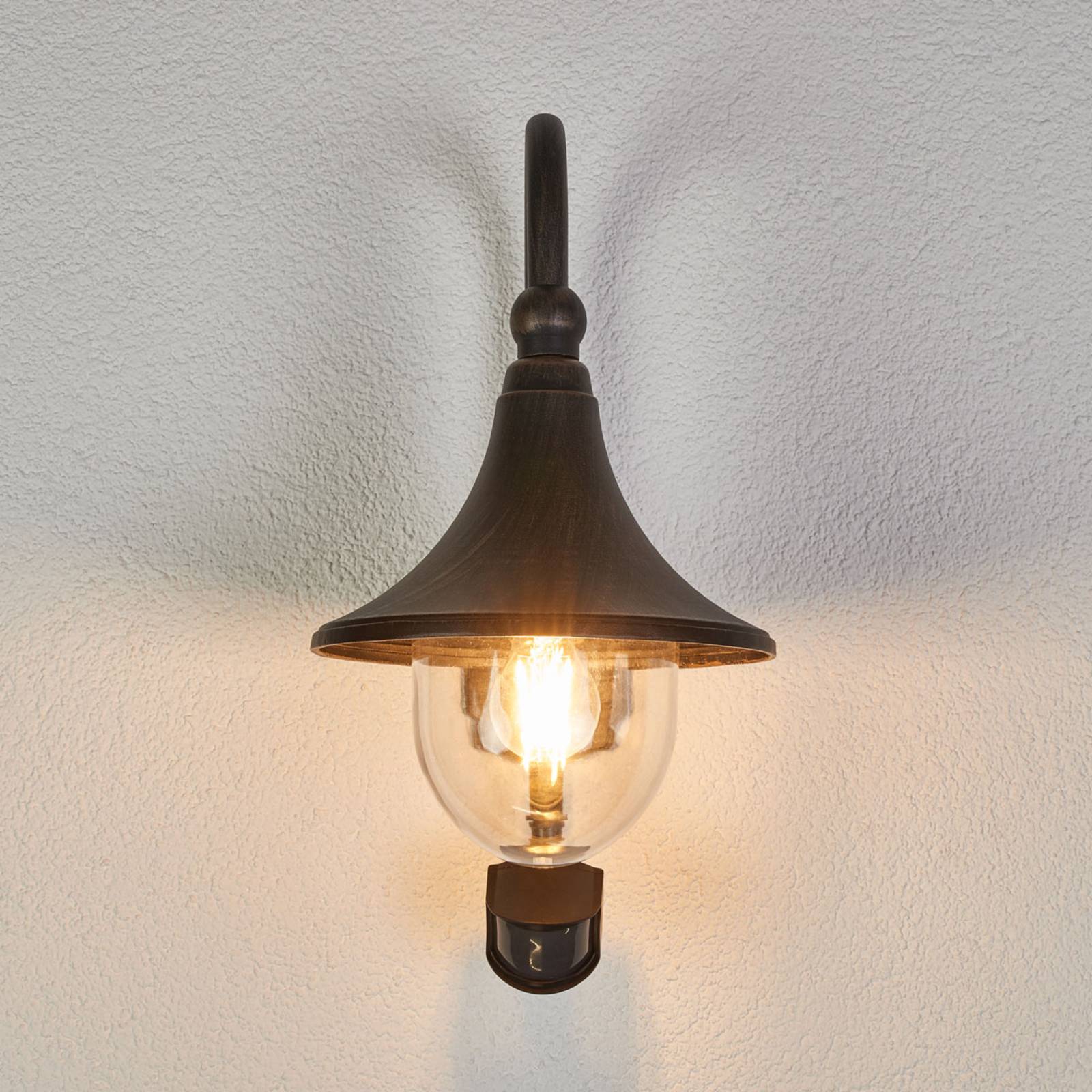 Lindby Daphne outdoor wall light, antique black, sensor, E27 Lindby, dimmable, Black, Aluminium, Antique, Outdoor Wall Light
