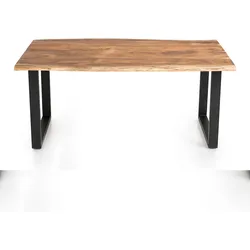 SalesFever Esstisch 160x85 cm | Baumkante 3,5 cm | massiv Akazie Natur mit U-Gestell Schwarz