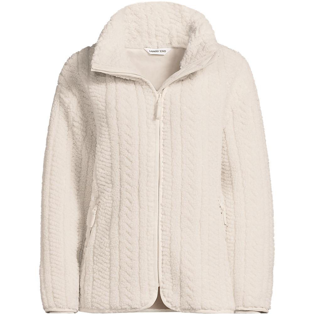 Zopfmuster-Fleecejacke, Damen, size: regular, Elfenbein, Polyester, by Lands' End