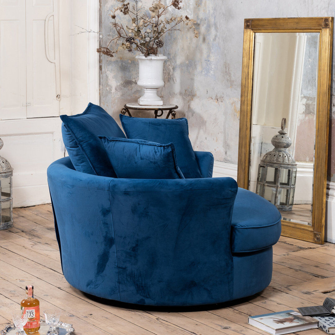 Fairmont Park Fayyaz Velvet Swivel Base Cuddle Chair Blue 86cm H X 127cm W X 120cm D