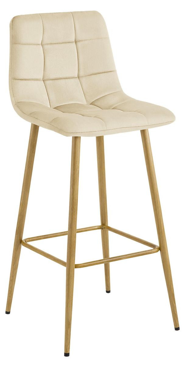 Kendra Home Barstoel in Beige Fluweel met Eikenhouten Poten