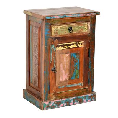 MiaMöbel Kommode / Nachttisch 'Seaside' 1-türig Massivholz Recycletes Holz Shabby Chic Indien Indisch