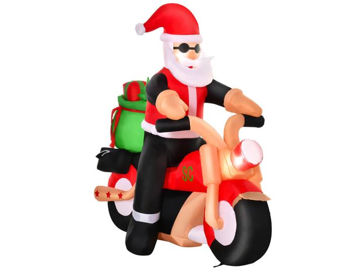 Homcom Aufblasbarer Weihnachtsmann auf einem Motorrad 165 cm Santa Claus Geschenk Led, Mehrfarbig, Kunststoff, 90x165x180 cm, Dekoration, Weihnachtsdekoration