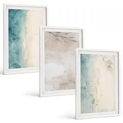 BILDER SET 3er Set - 40x60 cm Weißer Rahmen - Feine Aquarelltexturen