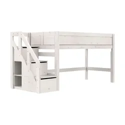 Lifetime halbhohes Bett mit Treppe 120cm   ¦ weiß ¦ Maße (cm): B: 257 H: 128