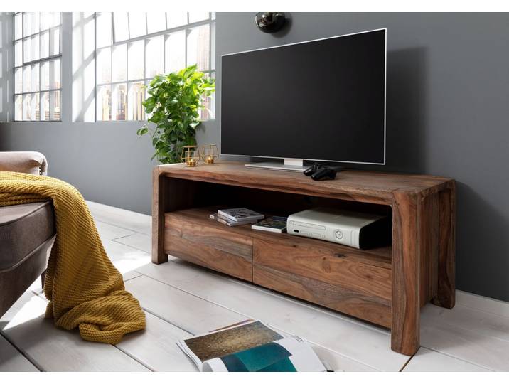 TV-Board Sheesham 125x45x50 grau geölt BUENO #2002
