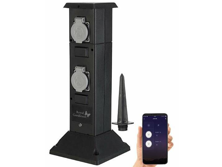 Multiprise colonne de jardin connectée et intelligente avec 4 prises et commandes vocales