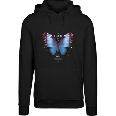 Kapuzenpullover MISTERTEE "MisterTee Herren Become The Change Butterfly Hoody", Herren, Gr. XS, schwarz, 65% Baumwolle, 35% Polyester, bedruckt, Rundhals, Pullover Kapuzenpullover