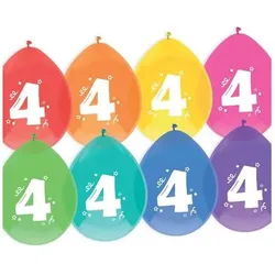 Unique Luftballons Zahl 4 8er Pack
