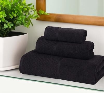 Superior Modern Cotton 3 Piece Bathroom Towel Set - Solid Textured Border