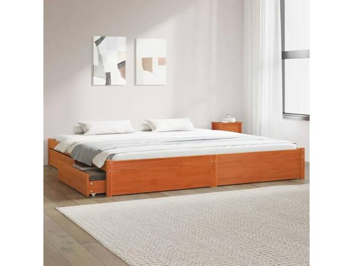 Kiefernholz Stauraumbett mit Schubladen Modernes Design 180 x 200 cm Braun Bettrahmen Wachsbraun 180x200 cm Massivholz Kiefer mit Schubladen Stauraumbett Lattenrost Modern