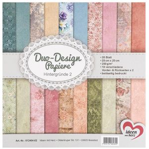 Ideen-mit-Herz Motivpapier Duo-Design-Papiere Hintergründe 2, 25 x 25 cm, 250 g/m², zweiseitig bedruckt, 10 Motive, 20 Blatt