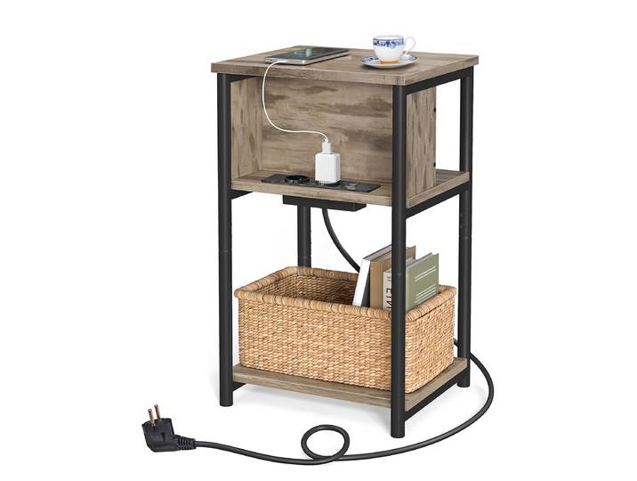 Table d'appoint Bellach avec prise 34 x 58 x 30cm Beige