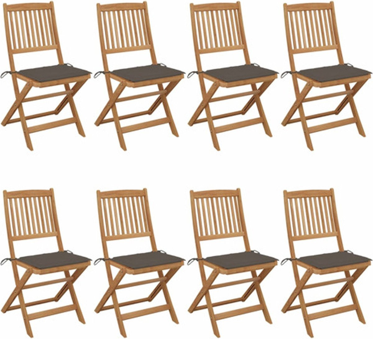 vidaXL Set van 8 inklapbare stoelen met kussens van massief acaciahout