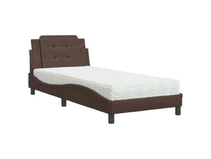PUGYNBK Zadar Bettgestell aus Kunstleder, Braun, 80 x 200 cm Gepolstertes Kopfteil, Lattenrost im Lieferumfang enthalten, modernes Wellendesign, einfache Reinigung