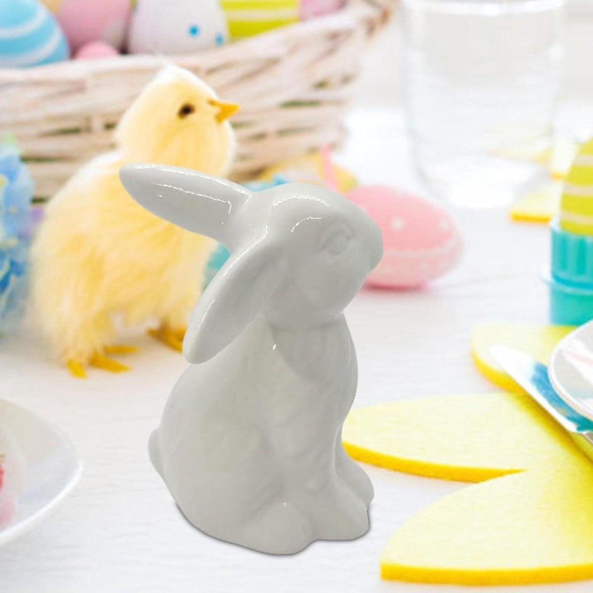 Porselein Paashaas Beeldje - Keramisch Konijn Decoratie voor op tafel