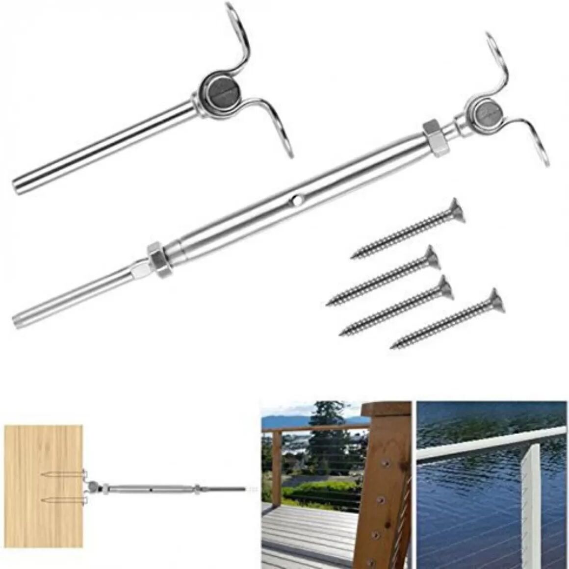 INF Tendeur de câble à corps fermé 1/4x3/16 Inox 316 réglable 180° pour garde-corps et gréement maritime
