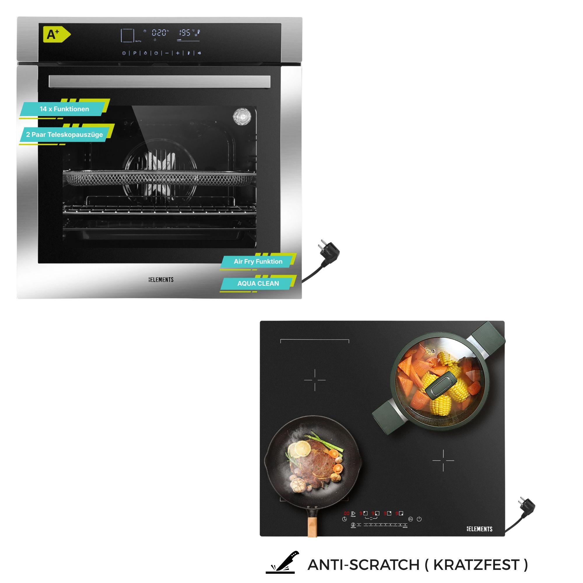 KB ELEMENTS Sparset, Einbauherd Set, Herdset, Kratzfestes Induktionskochfeld 60cm, Einbaubackofen 60cm, 15 x Funktionen, Air Fry, ELK75DV3/112AS