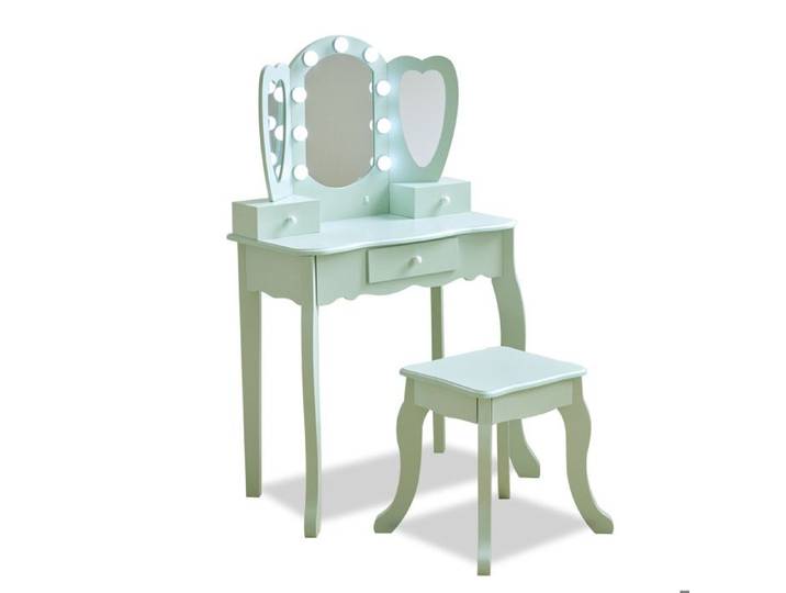 Coiffeuse enfant cœur - Teamson Kids - miroir LED tabouret vert