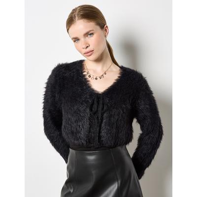 Bolero APRICOT "Bolero Jacke in super fluffiger Ware", Damen, Gr. S (36), schwarz, gestrickt, Obermaterial: 80% Nylon NY. 20% Polyacryl PAN., unifarben, normal, V-Ausschnitt, Rippbündchen, Strickjacken Bolero, in kurzer Länge