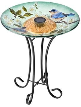 Hi-Line Gift Solar Glass Bird Bath W/Stand