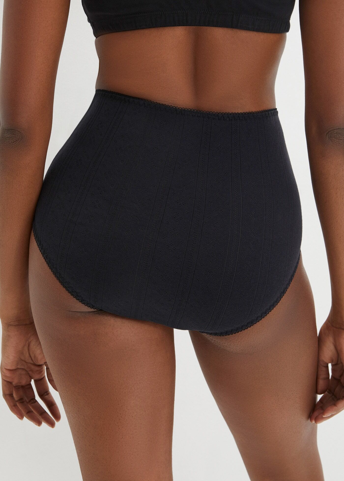 High-Waist-Slip BONPRIX, Damen, Gr. 40/42 (M), 4 Stk., Jersey, schwarz, Jersey, Obermaterial: 98% Baumwolle, 2% Elasthan, gemustert, unifarben, figurbetont, Unterhosen High-Waist-Slip, Highwaist Schnitt, aus Ajourmuster aus Baumwolle, mit Elasthan-Anteil 