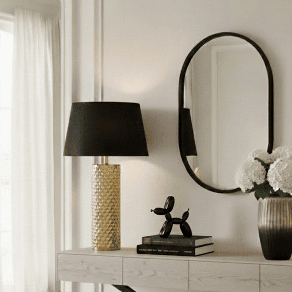 Siona Black Metal Slim Frame Oval Wall Mirror