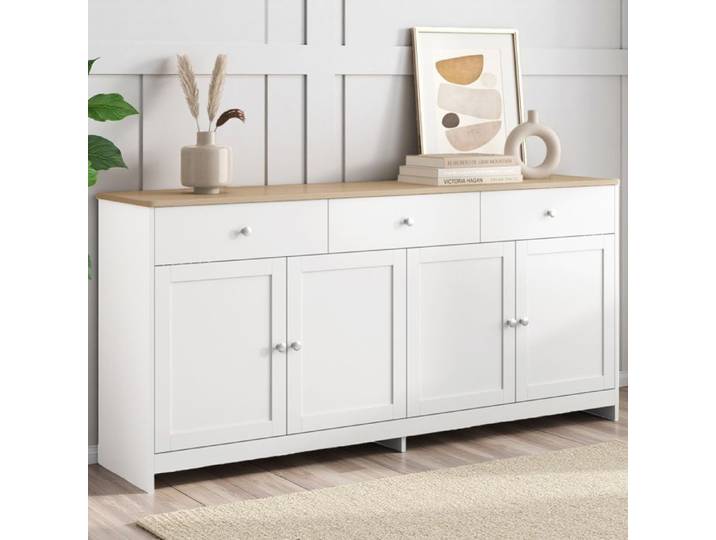 Armoire de cuisine - RWUDV - 4 portes 3 tiroirs - Meuble de rangement cuisine - Buffet Moderne - 160x37x75cm - blanc