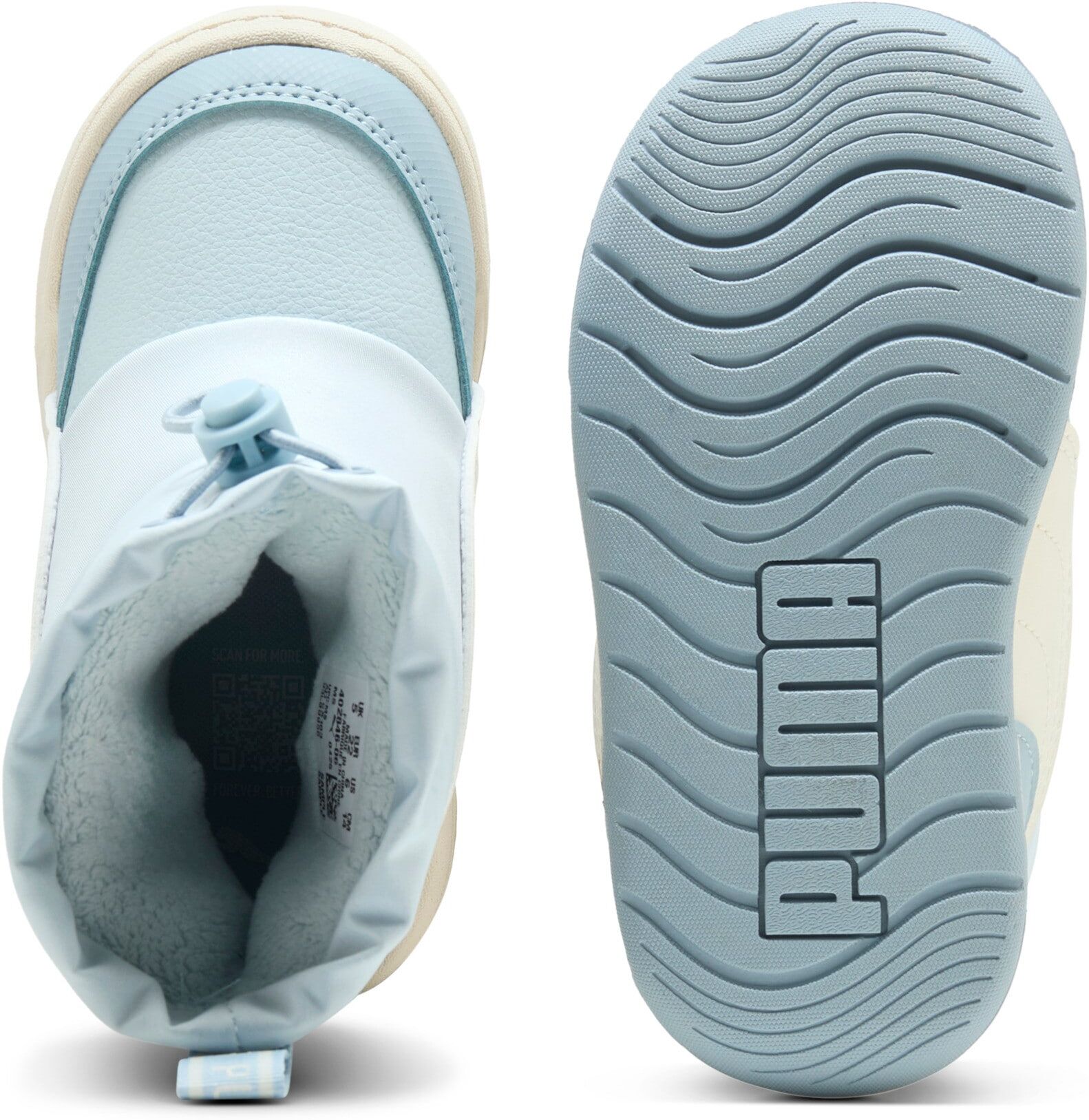 Winterboots PUMA "MULTIFLEX 2 BOOT AC INF", Jungen, Gr. 25, Textil, aqua glow, alpine snow, Schuhe Winterboots, für Sportmode, Wintermode und Outdoormode, knöchelhoher Schnitt aqua glow, alpine snow 25, Textil