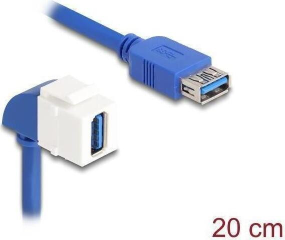 Delock USB 3.0 verlengkabel USB Type A vrouwelijk recht naar USB Type A vrouwelijk haaks, 20 cm, Blauw/Wit