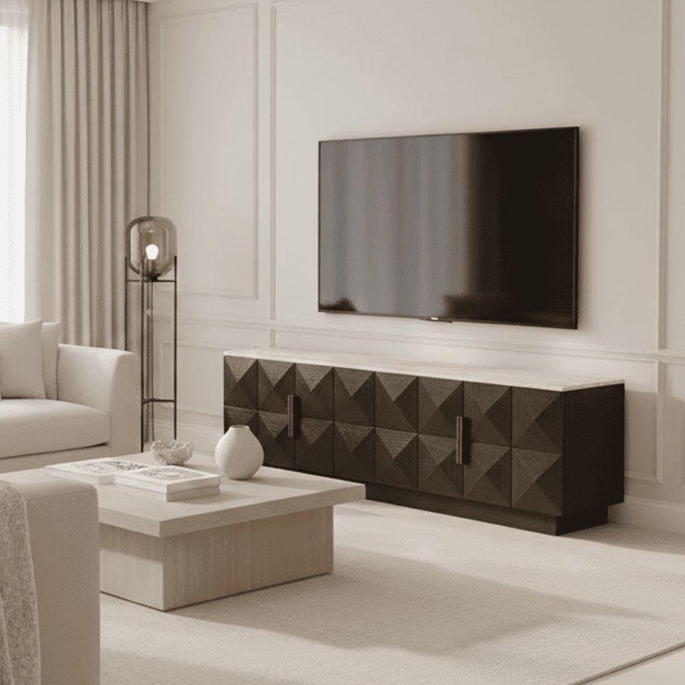 Norah Deep Brown 4 Door TV Unit with Travertine Top