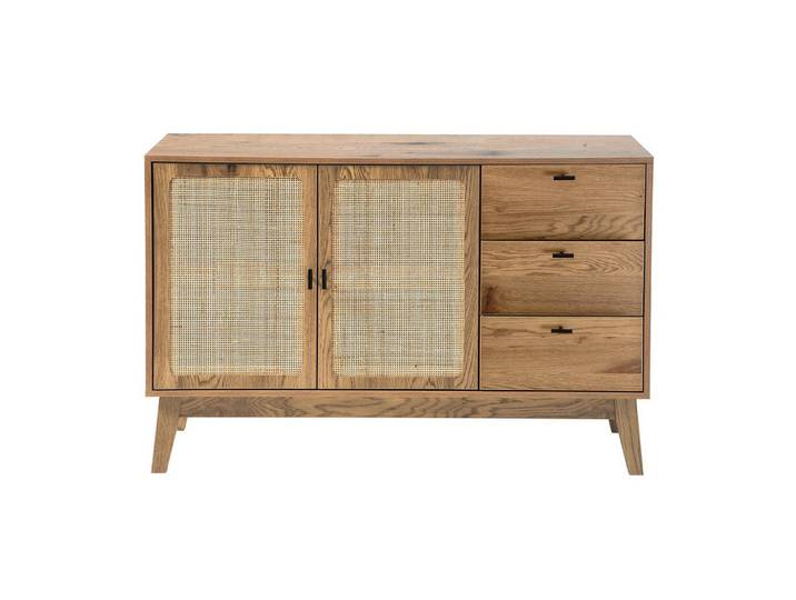 Calicosy Sideboard mit 2 Türen und 3 Schubladen mit Rattan-Fronten 40/80/120 cm, Apfelbaumfarben, Holzwerkstoff, 40x80x120 cm, Esszimmer, Anrichte