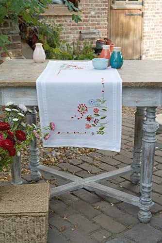Vervaco Borduurpakket Fiori Fantasia Voorbedrukte Tafelloper met Bloemenmotief, 40 x 100 cm