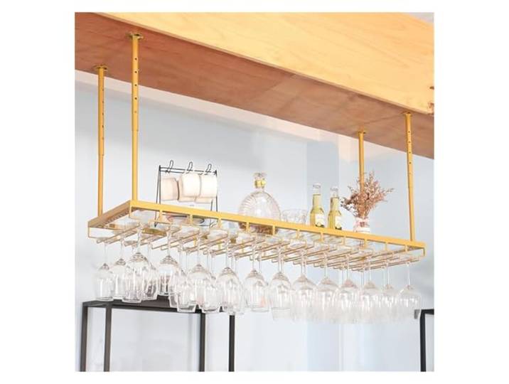 Failjierue Decken-Weinregal, Bar-Aufbewahrung, Gold Retro Upside Down Stemware Goblet Weinglashalter für Küche oder Wohnzimmer(L100xW30cm)