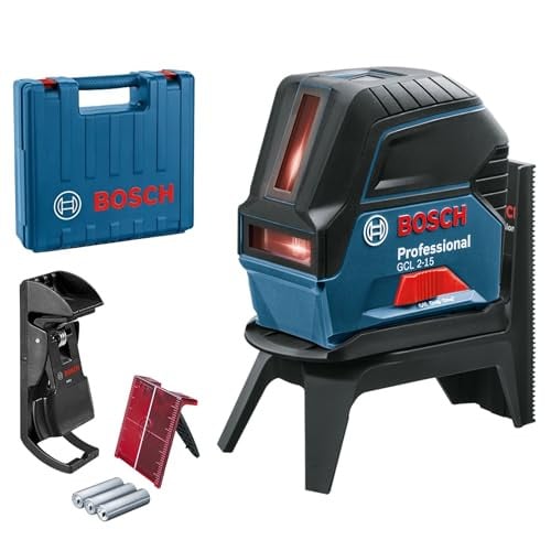 Bosch Professional kruislijnlaser GCL 2-15 met rode laser, loodpunten en transportkoffer